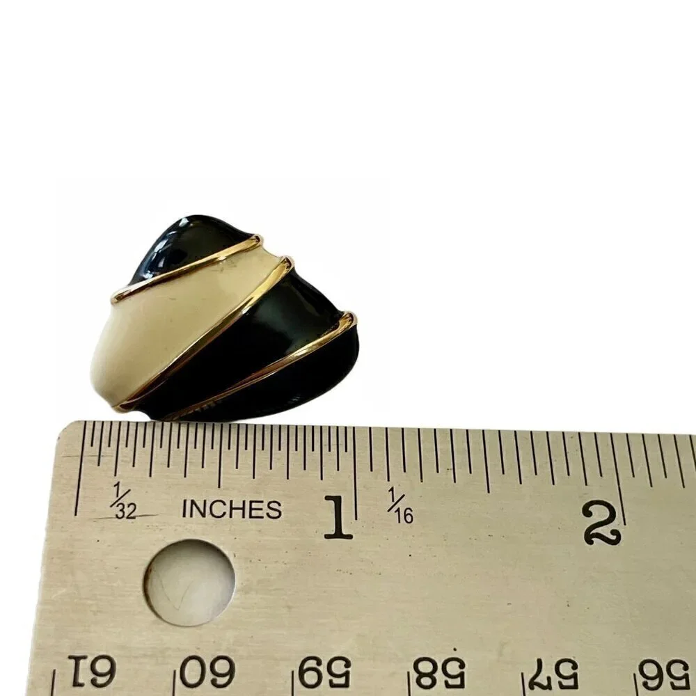 Vintage Black Cream Gold Enamel Triangle Earrings